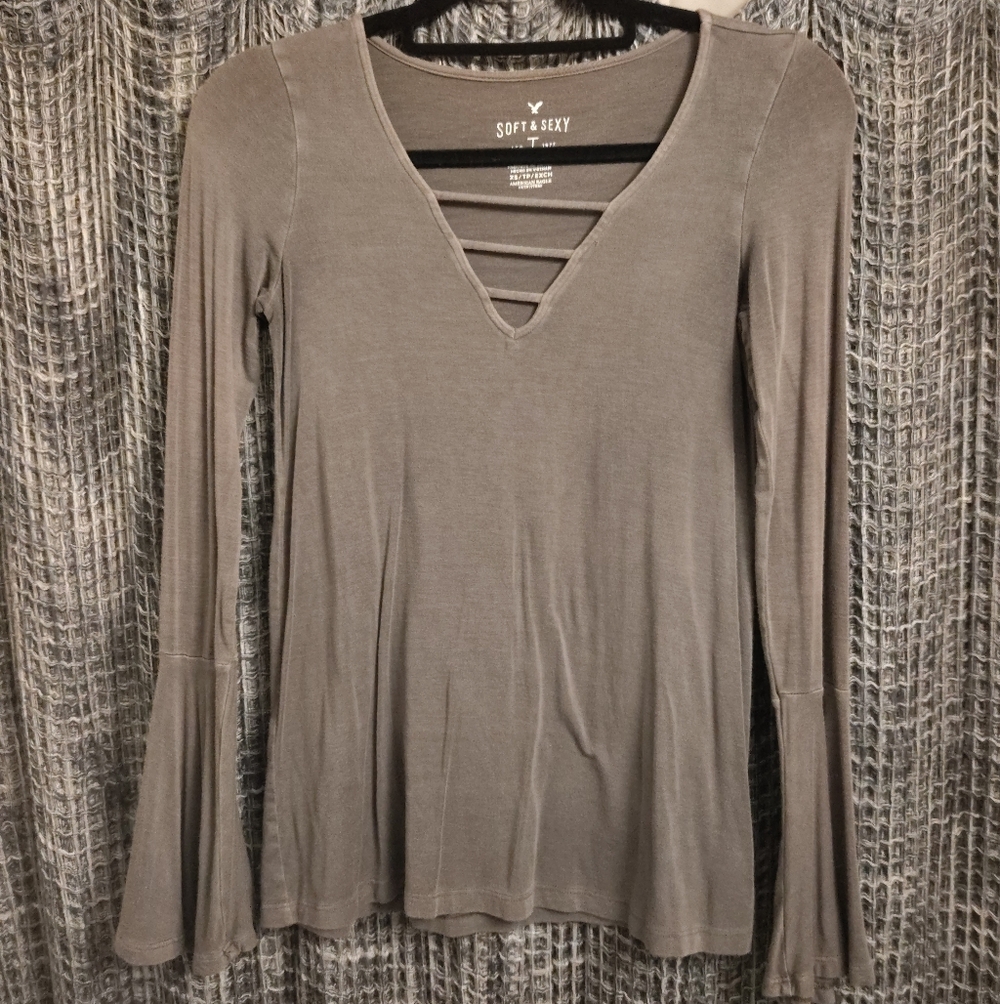 American Eagle Soft & Sexy Long Sleeve Top XS Taupe